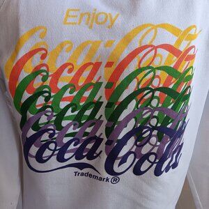 Large Vintage Coca-Cola Sweatshirt 1990's Hanes Enjoy Logo Rainbow Colors USA